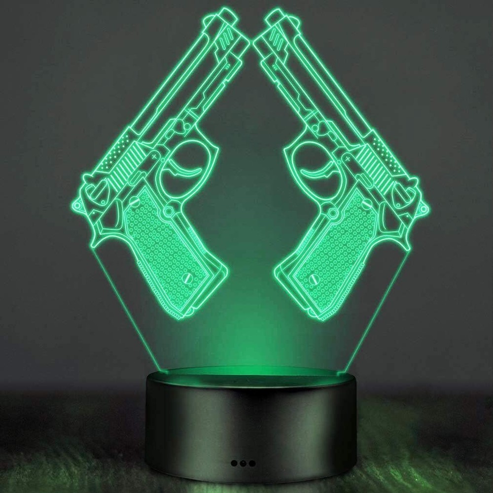 3D Gun Night Light Lamp Illusion Night Light 7 Color Changing Touch Switch Table