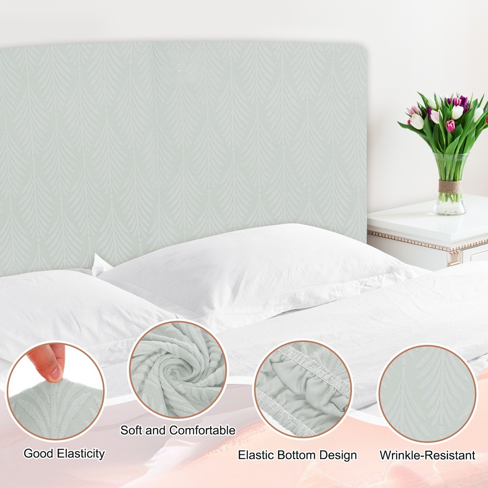 Bed Headboard Slipcover, 59" Jacquard Stretch Protector Covers, Light Gray
