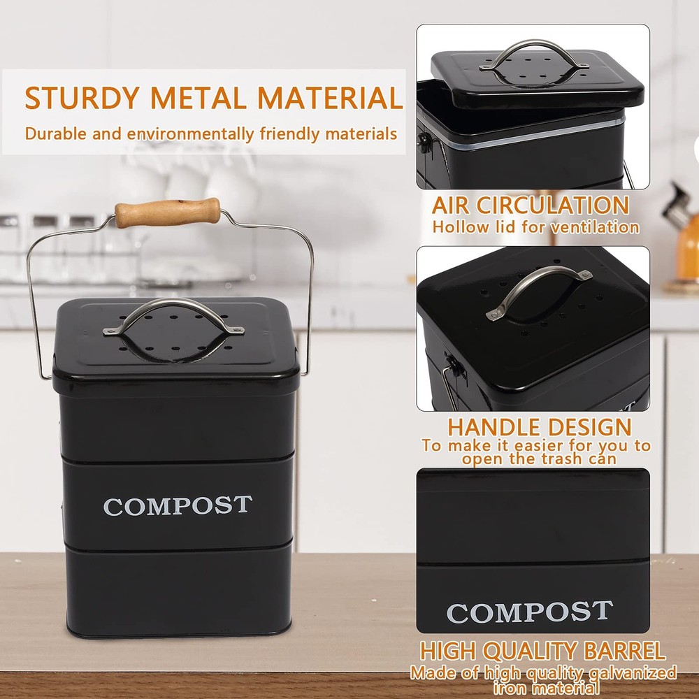 Stainless Steel Compost Bin for Kitchen Countertop Compost Bin，1 Gallon,