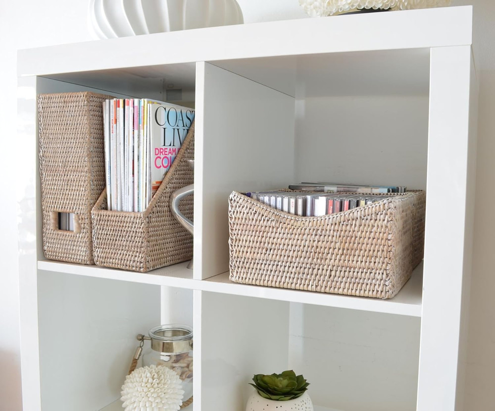 La Jolla Rattan Rectangular Shelf Basket, Storage Basket, Organizer Baskets, Kit