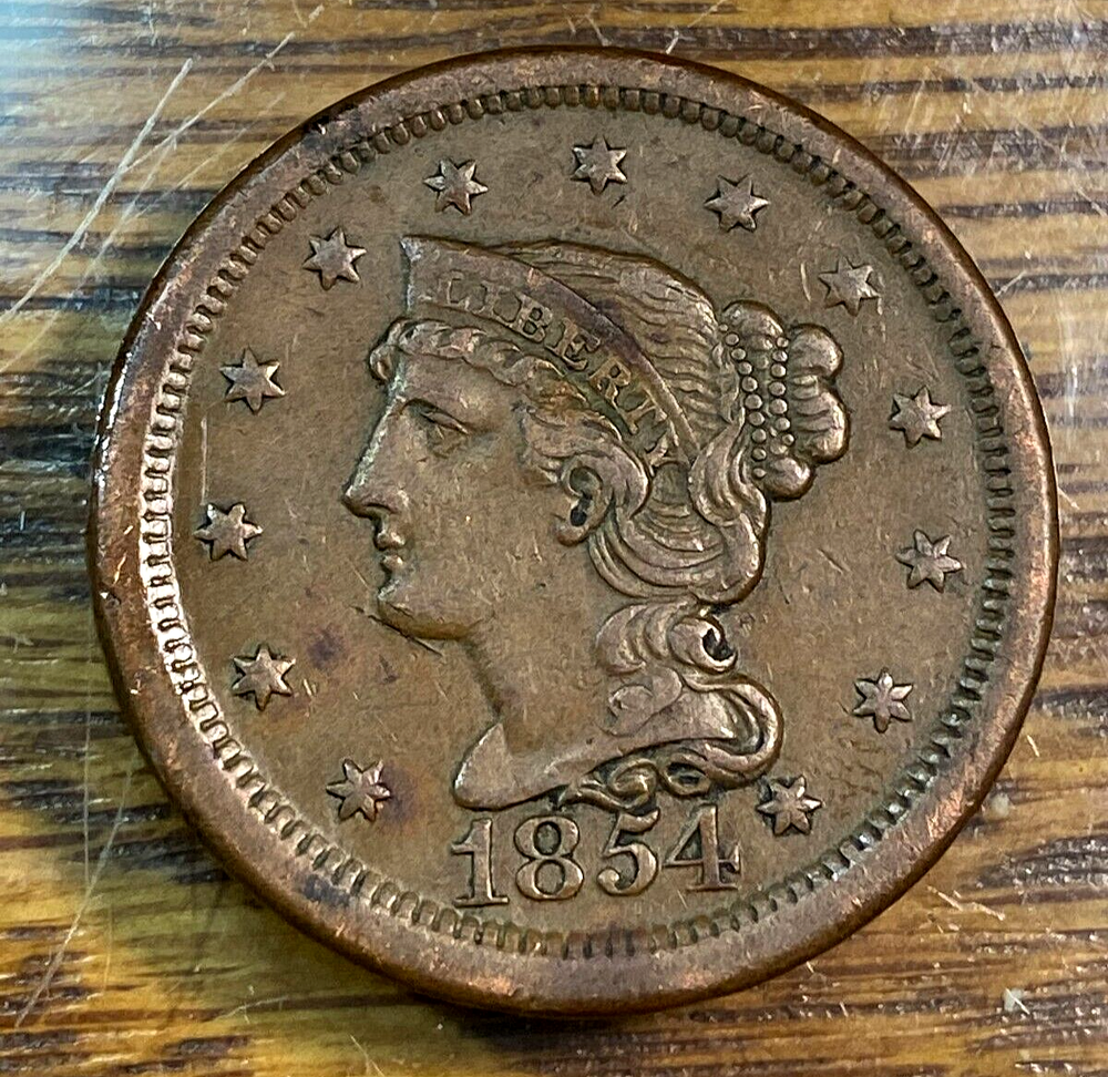 1854 Large Cent Choice Original AU Below Greysheet (!) CHN