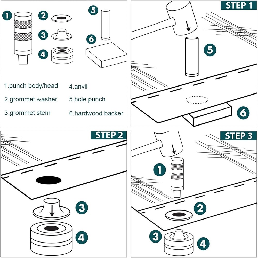 Grommet Kit 3/8" and 1/2" Solid Brass Grommets with Eyelets Setting Tool Box