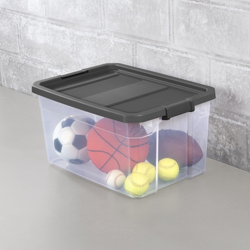 Durable 76 Quart Stackable Plastic Storage Bin W/ Latch Lid Garages Attics New