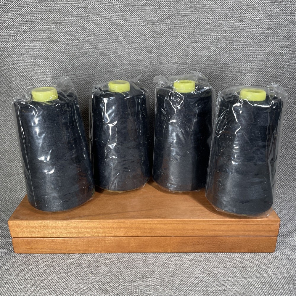 Lot of 4 Spools Black Polyester Thread Multi-purpose 6000 Yds Each Cone