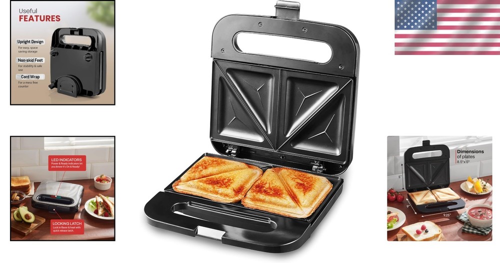Versatile Non-Stick 2-Slice Grilled Cheese Maker - Perfect for Quick Meals
