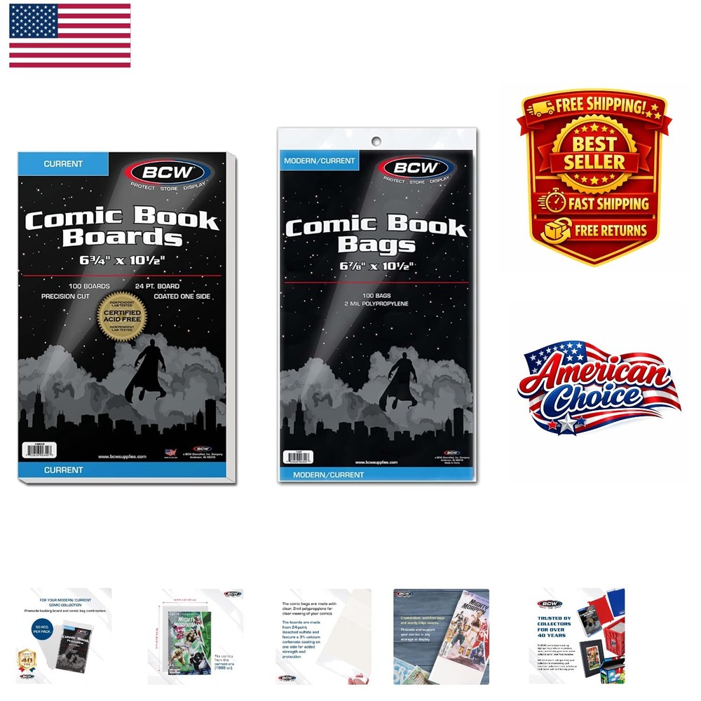 100 Polypropylene Comic Bags & Backer Boards - Crystal Clear Protection