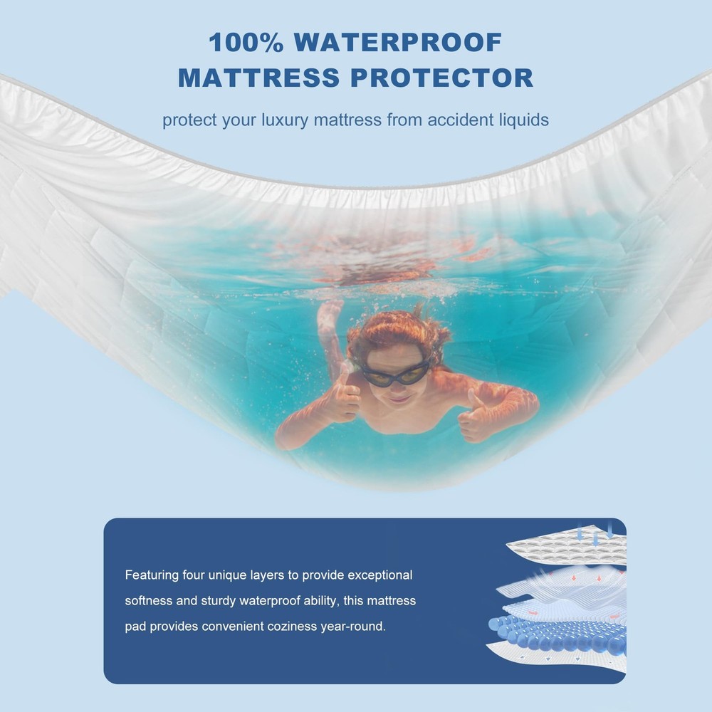 Waterproof Mattress Protector King, Rayon Bamboo Mattress Protector Cooling B...