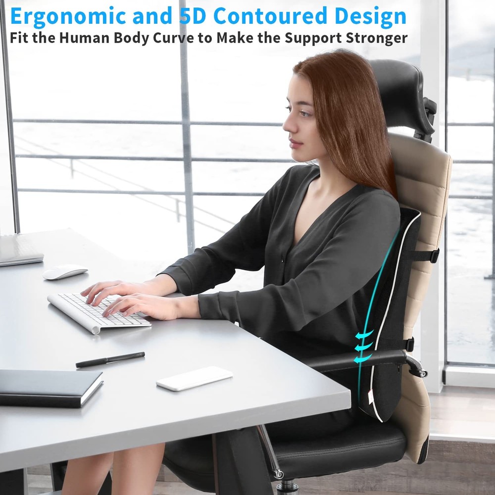 Lumbar Support Pillow,Memory Foam Back for Office Black
