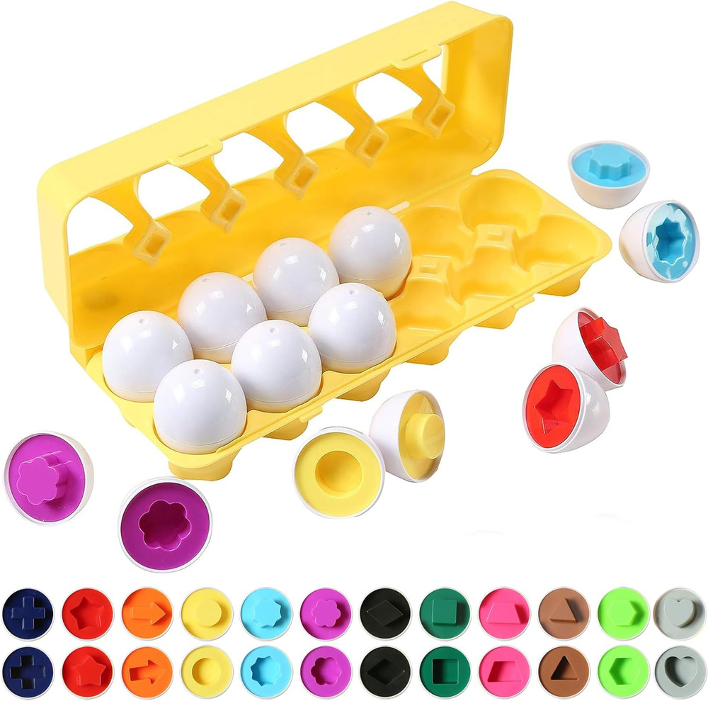 Fun Easter Egg Matching Toy Set (12 Eggs) - Toddler STEM Easter Basket Stuffers,