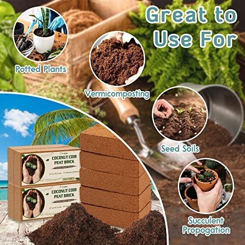Expanding Coconut Coir Brick, 2-Pack Compressed and Lightweight for Planting