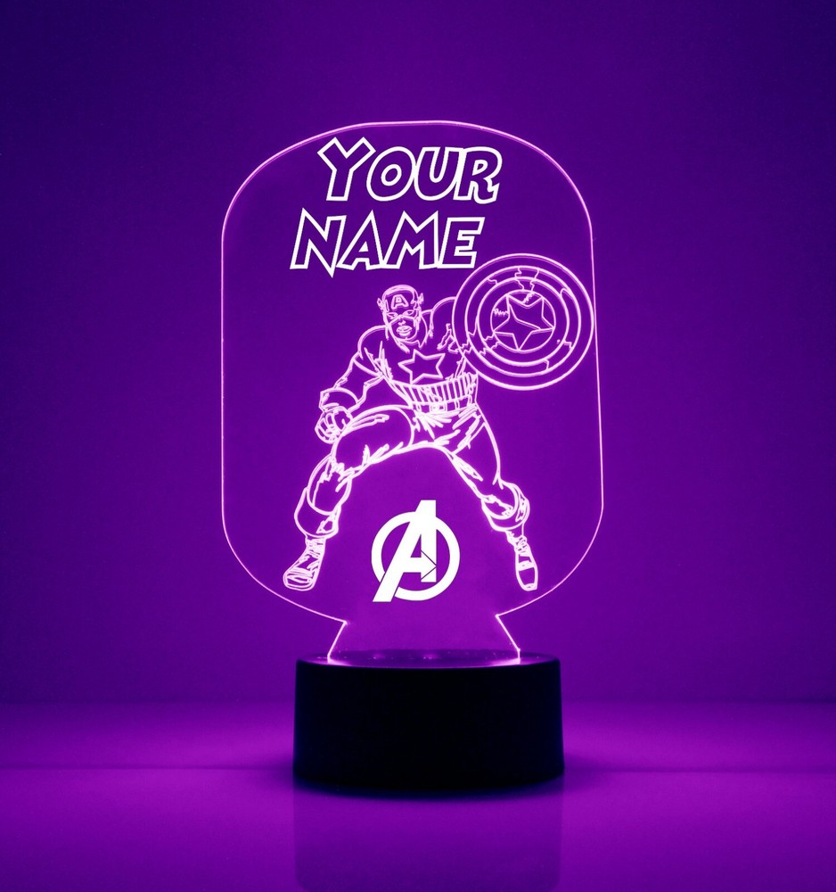 Capt. America Avengers LED Night Light, with Remote Control,Engraved Marvel Lamp