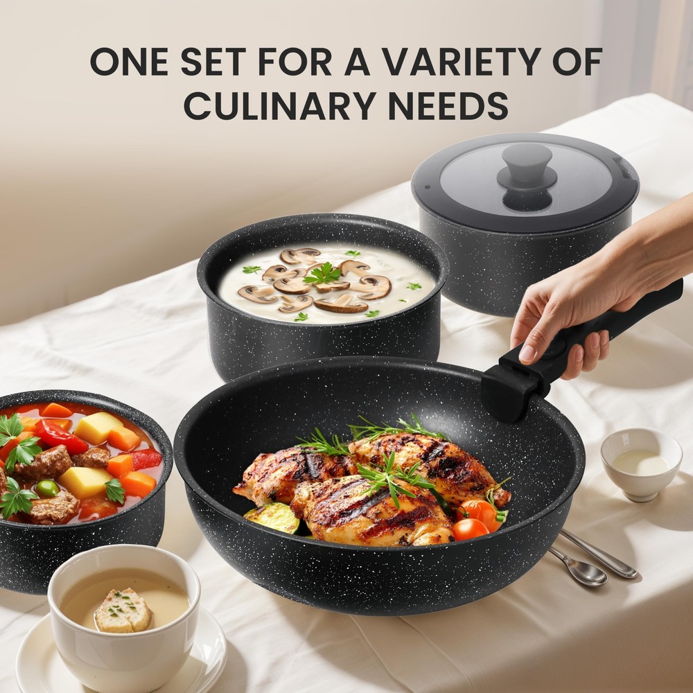 Black Granite Nonstick Cookware Set - 10-Piece, Induction Ready
