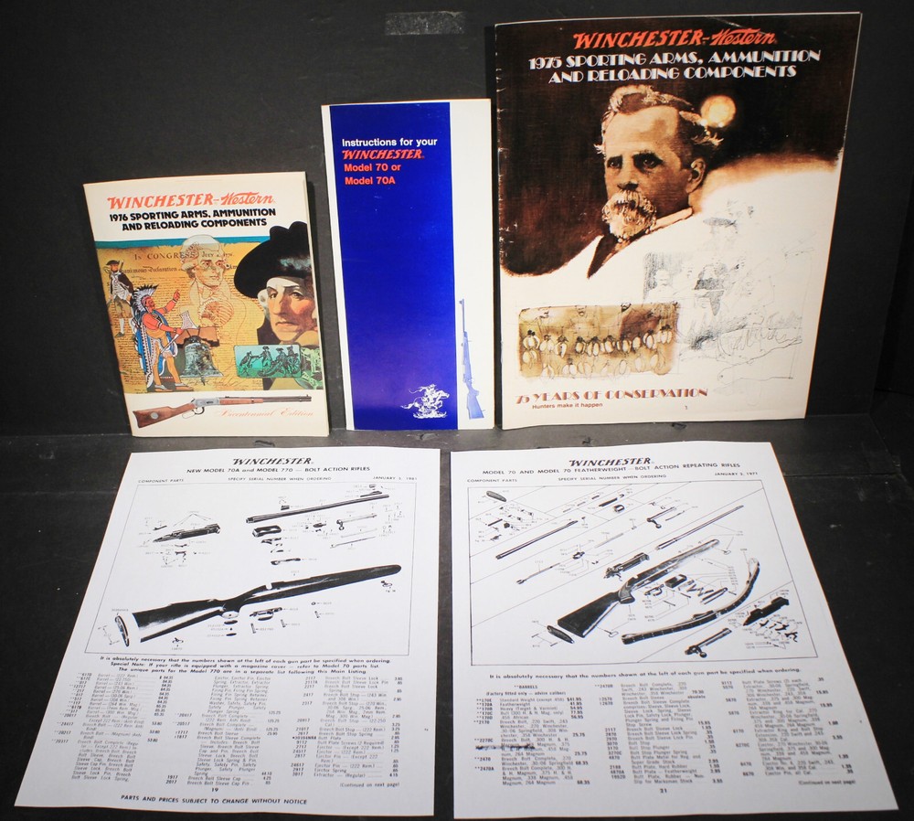 Winchester Model 70 70A  Rifle Instructions, 75 Catalog 76 Catalog  2 Pts Sheets