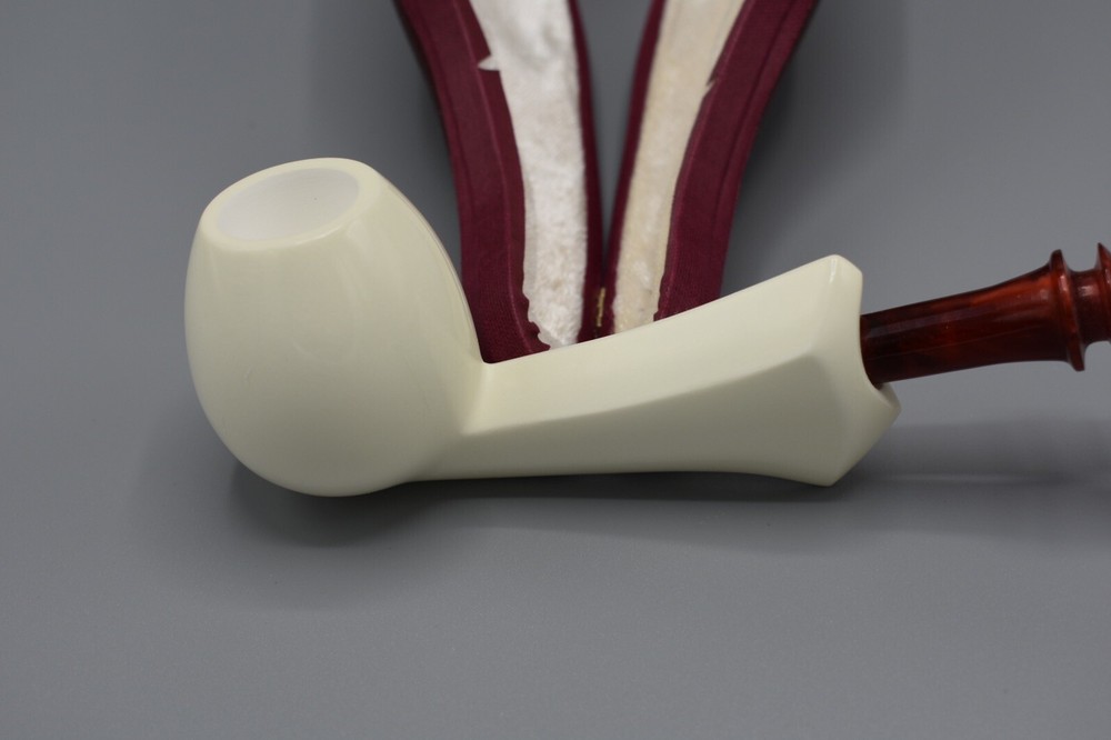 Fancy Smooth Egg Pipe New Block Meerschaum W Case#1211