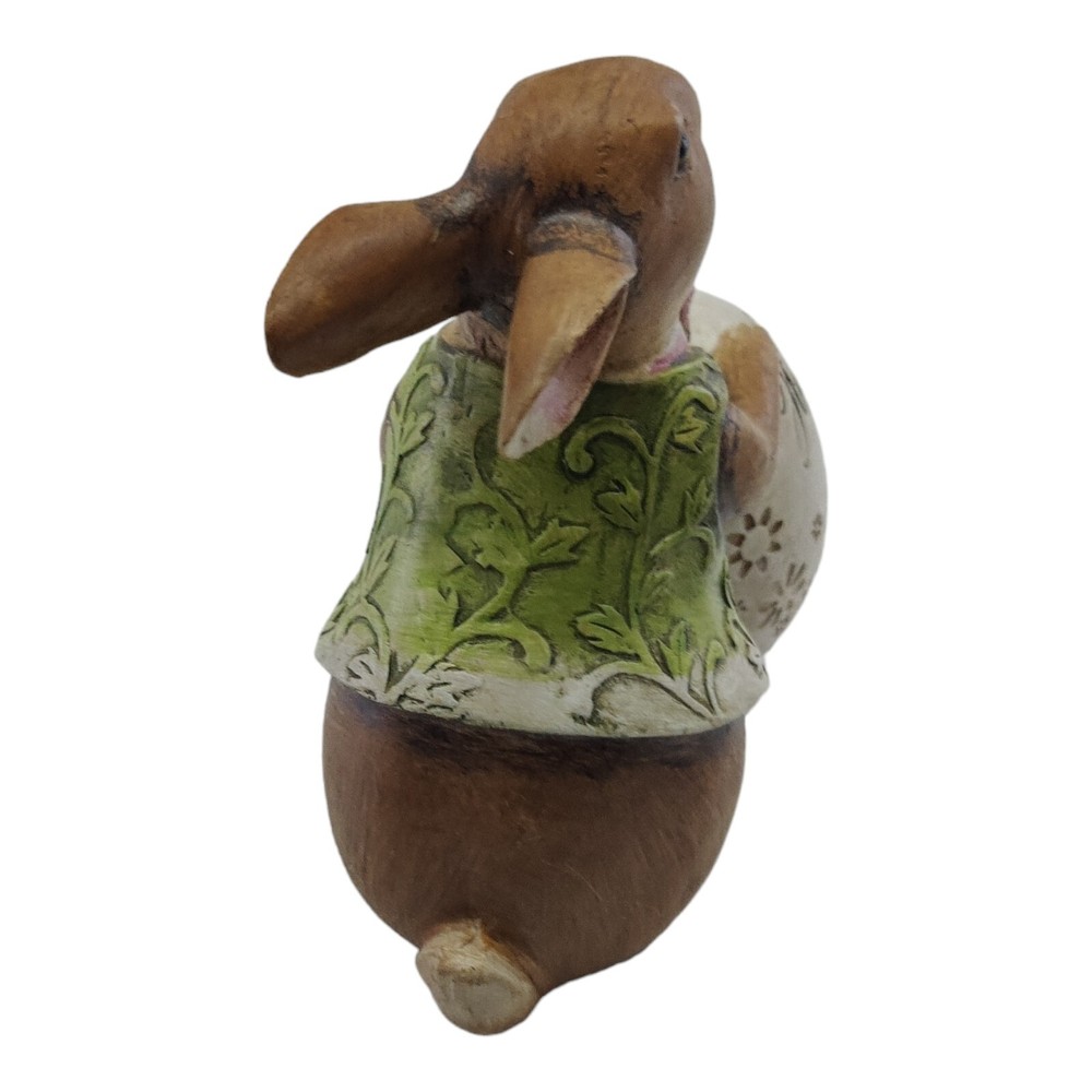 Resin Bunny Rabbit Figurine w Egg Happy Easter