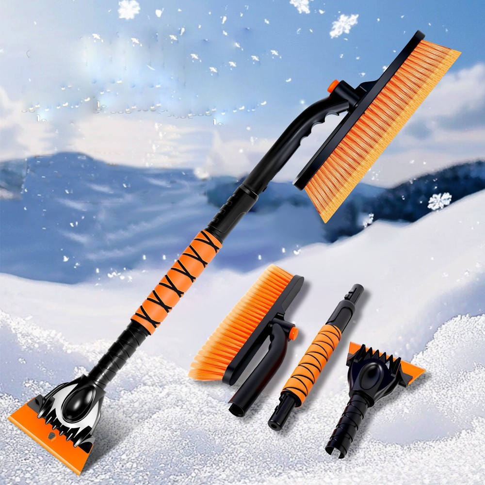 360°Rotating Extendable Snow Brush and Ice Scraper, Telescoping Ice Scraper 35.4