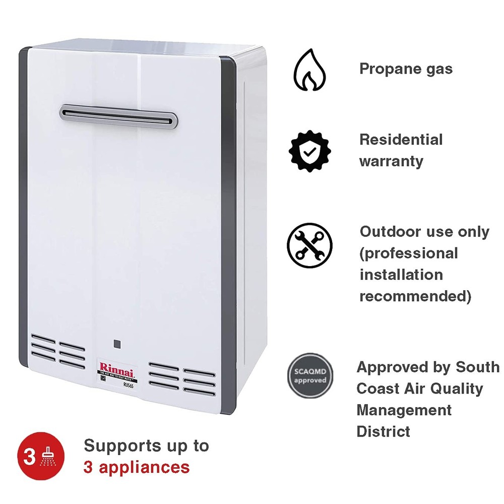 Rinnai RUS65EP Tankless Water Heater, 6.5 GPM, Propane - Box Damage