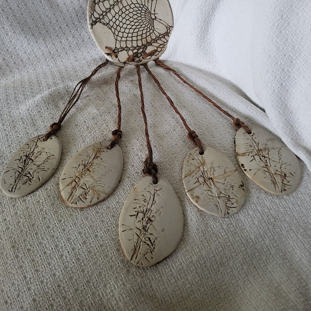 Clay Wind Chimes Signed, Damaged & Repaired