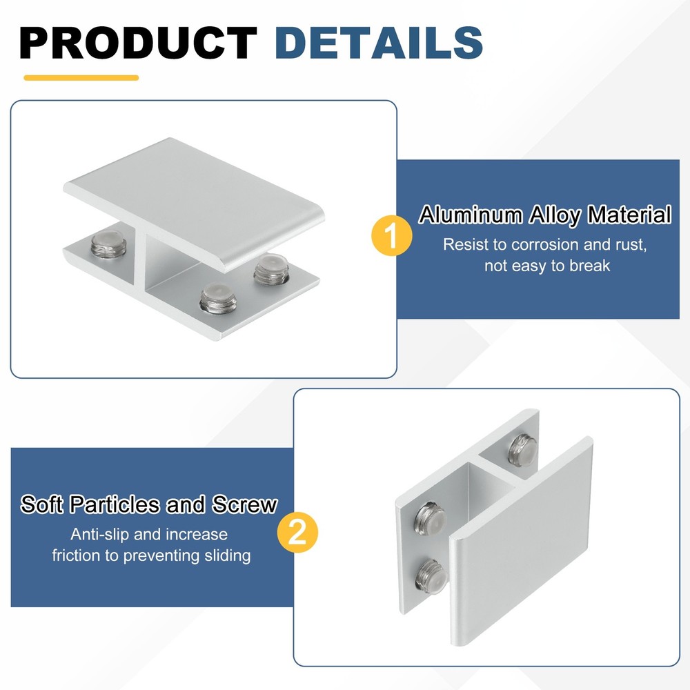 2 pieces 180° glass clamp for 14-16mm adjustable support, silver