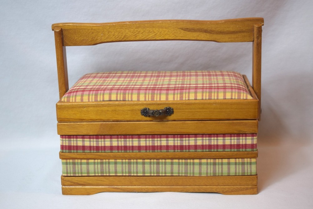 Vintage Wooden Sewing Box Storage Caddy