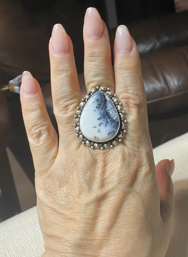 Dendritic Opal Power Ring In Handmade Sterling Silver Band