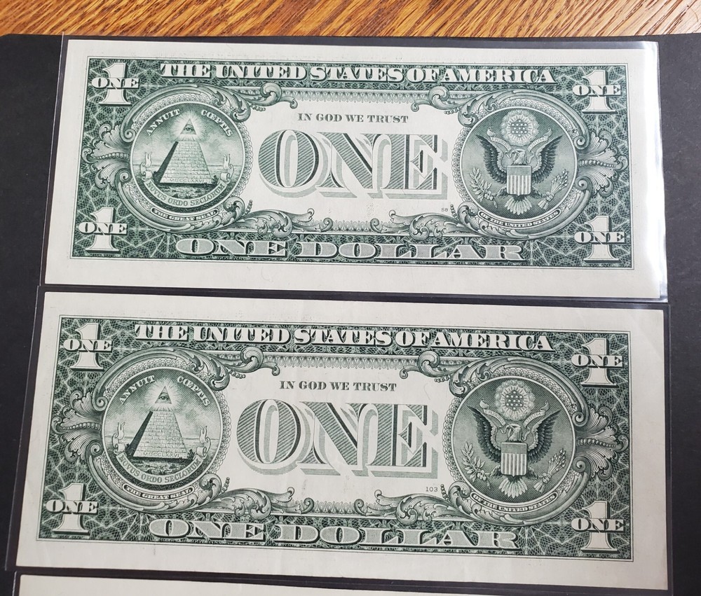 $1 One Dollar Bill Federal Reserve Note, MISALIGNED Cutting / Printing Error 4pc