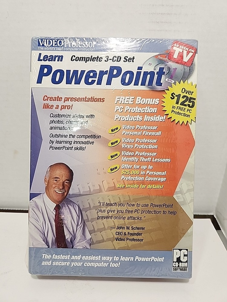Video Professor Complete 3-CD Set Learn PowerPoint Tutorial PC Software Sealed