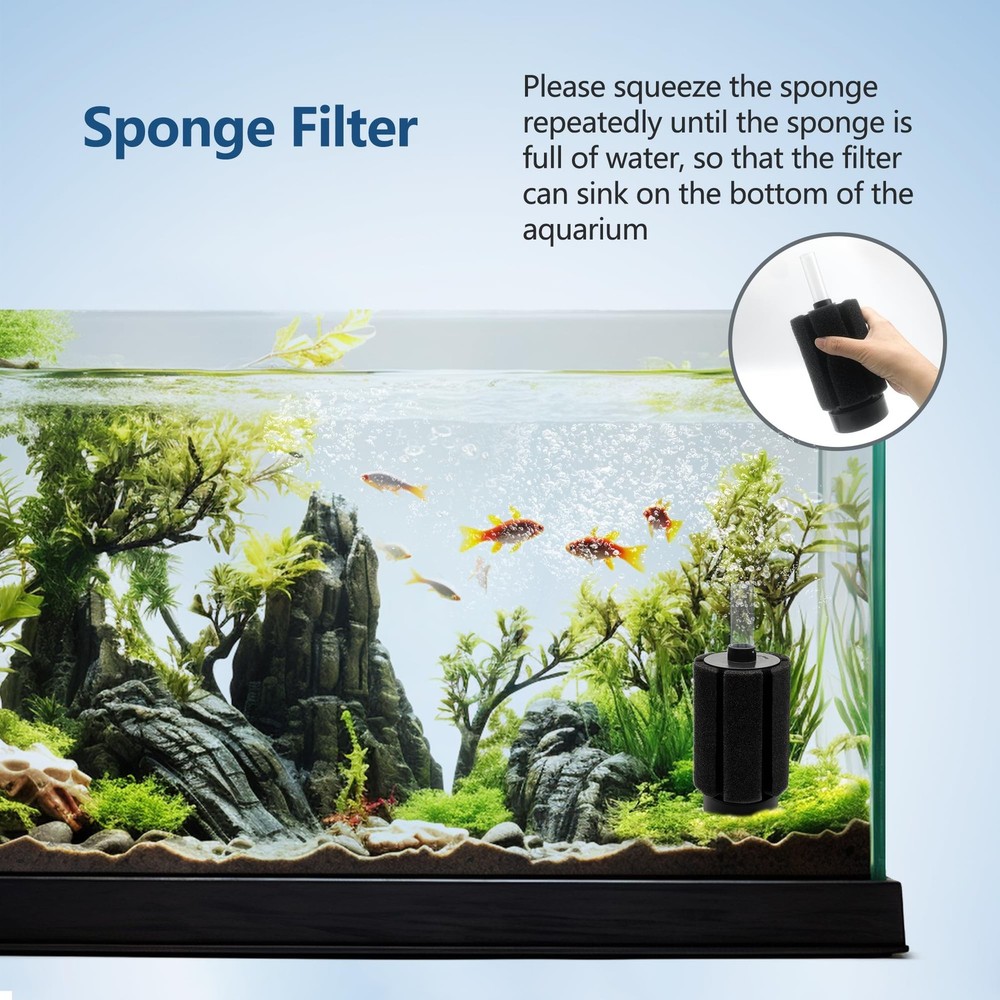 10-50Gal 2 Pack Aquarium Sponge Filter with Ceramic Media and Bubble Diffuser...