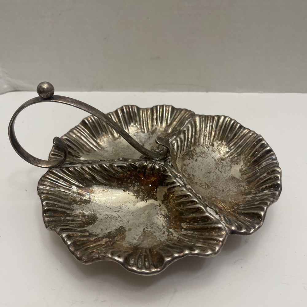 Antique SILVER PLATED EPNS Shell Nut Snack Bowl Server Handled Patina