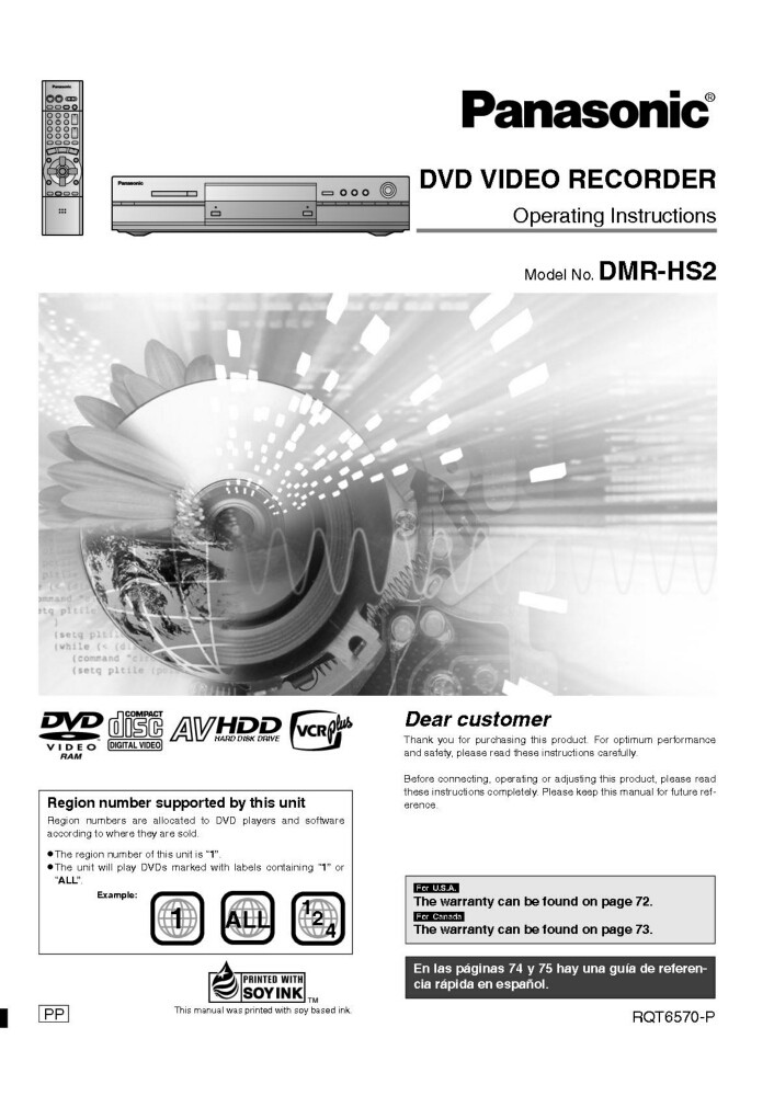 Panasonic DMR-HS2 DVD Recorder Owners Instruction Manual