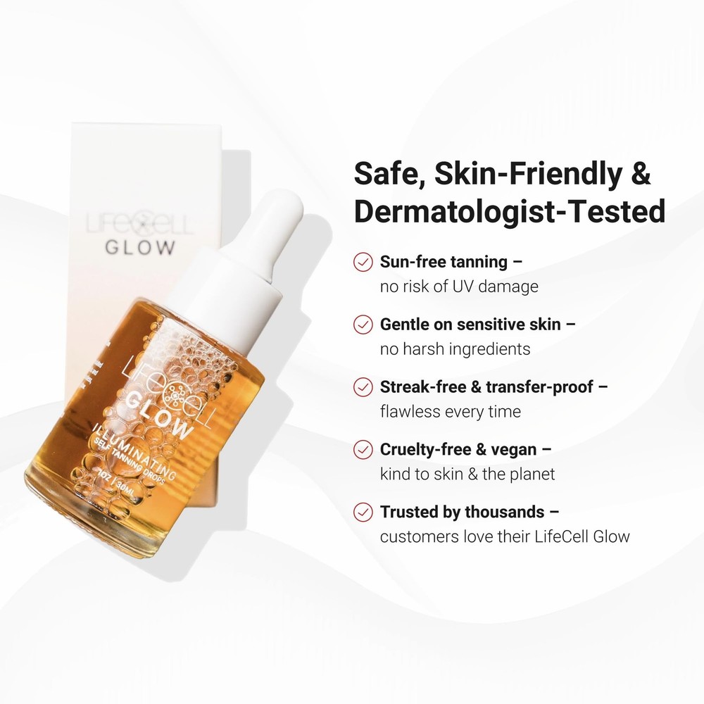 LifeCell Glow Self-Tanning Drops for Face & Body, DHA & Squalane Formula, Cus...