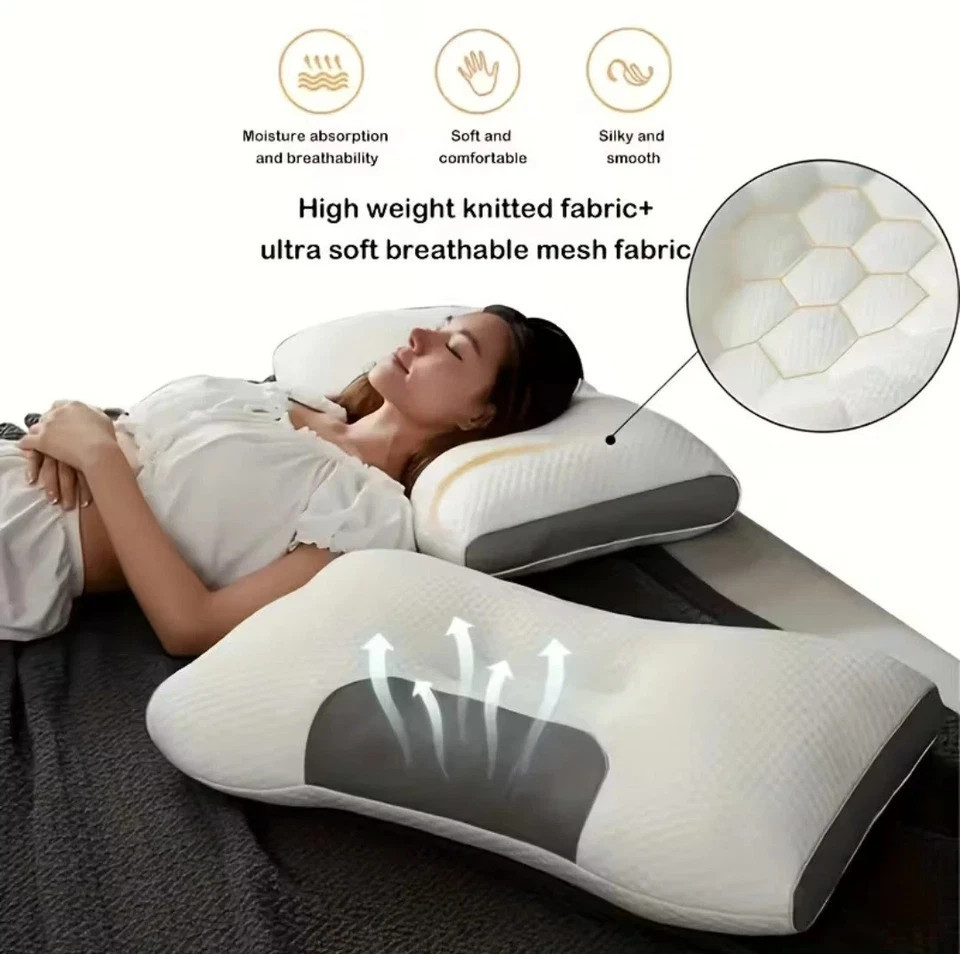 2PCS Ergonomic Neck Pillow Massage Soft Adjustable Sleeping Cervical Support Pro