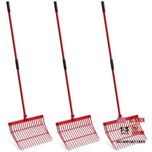 3 Sets Manure Fork with Long Metal Handle Pitch Fork Manure Red Normal Grip