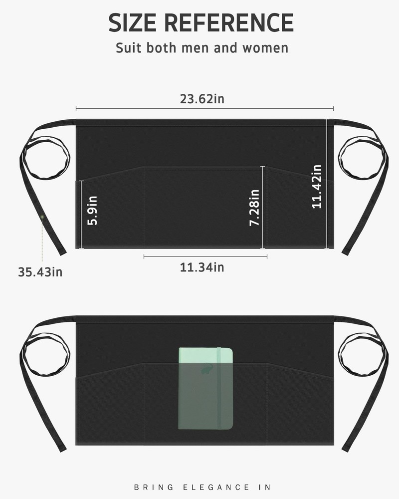 Syntus 3 Pack Server Aprons with 3 Pockets, Waterdrop Resistant Waitress Wait...