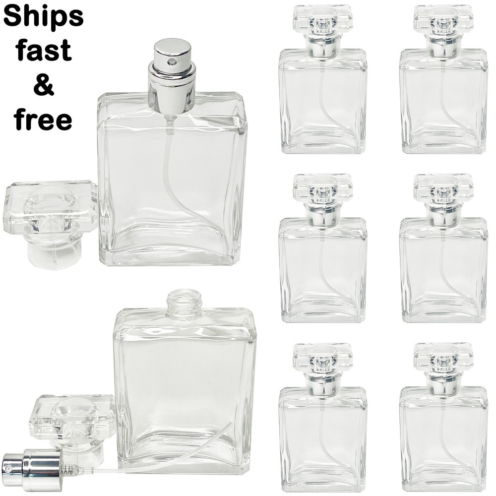 50ml 1.7oz square clear T-cap perfume spray bottles silver atomizer