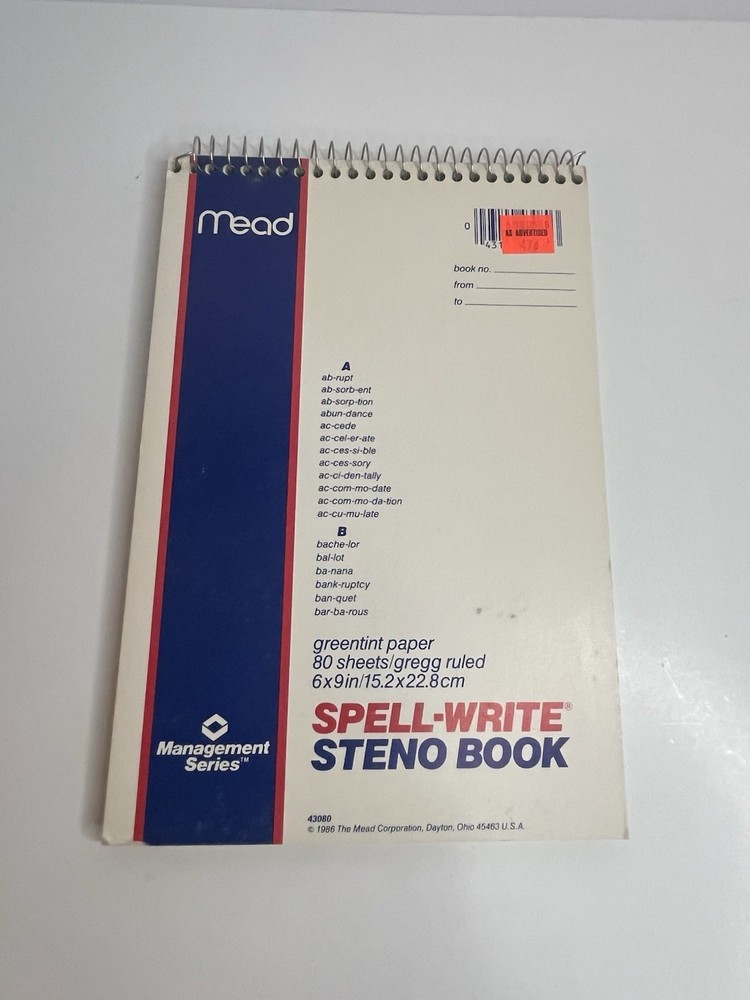 Vintage 1986 Mead Spell-write Sterno Notebook