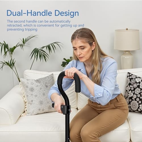 Canes for Women/Men with Second Handle, Foldable & Adjustable Walking black