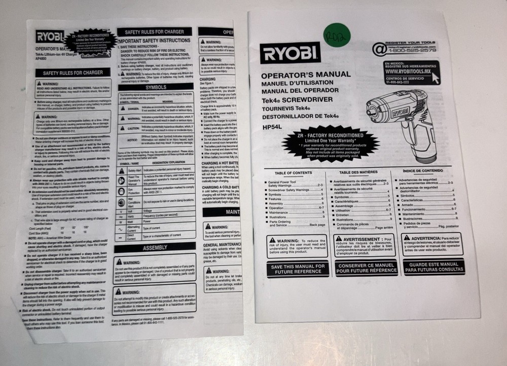 RYOBI TEK4 HP53L Screwdriver - BARE TOOL - TESTED & WORKING - GREAT CONDITION!