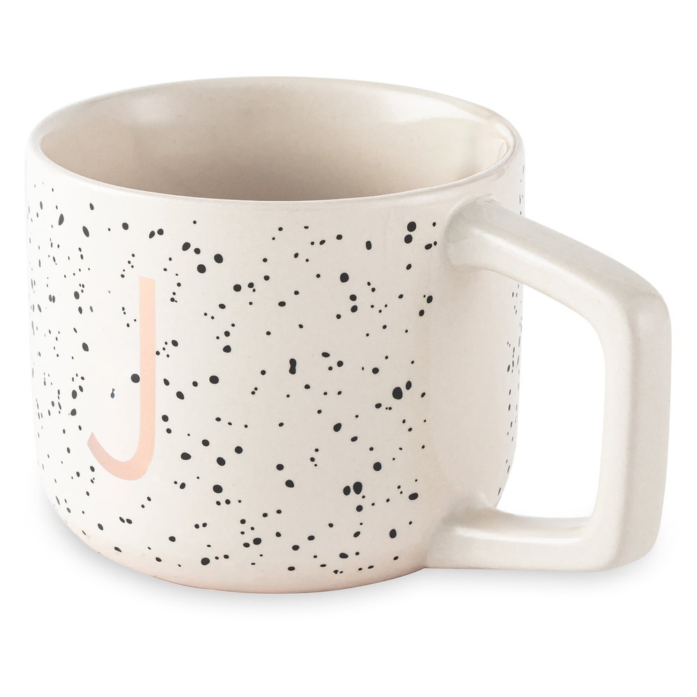 Stoneware Monogram J Mug, White Speckled
