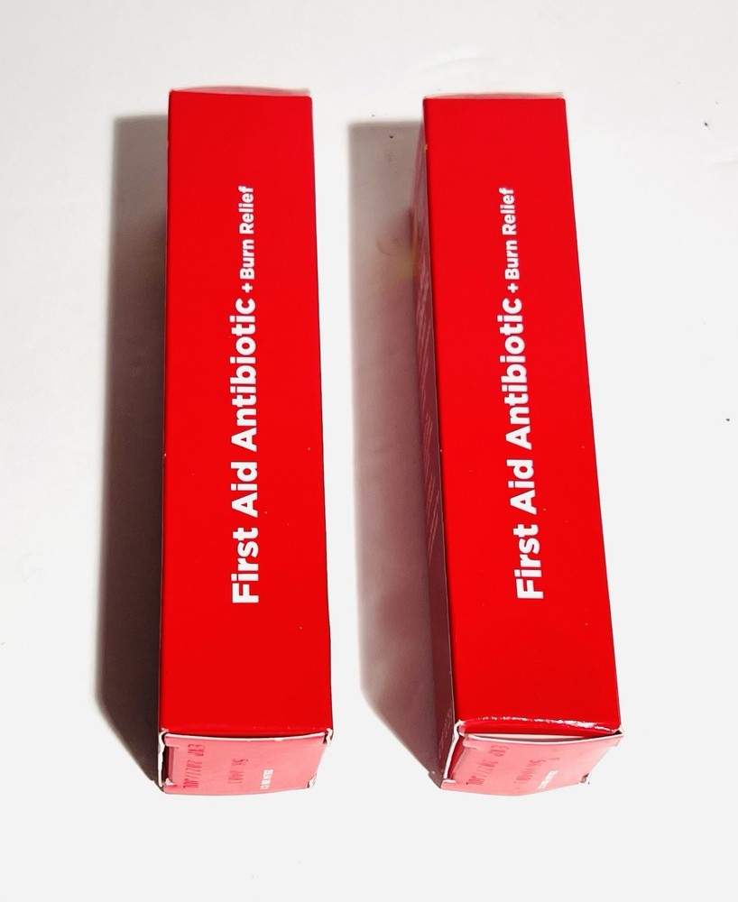 2 Pack Amazon Basic Care First Aid Antibiotic Ointment + Burn Relief 1 oz Each