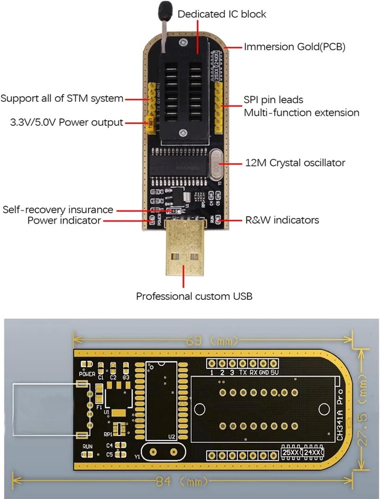 USB Programmer CH341A 24 25 Series Flash Module with SOIC8 SOP8 Test Clip Flash