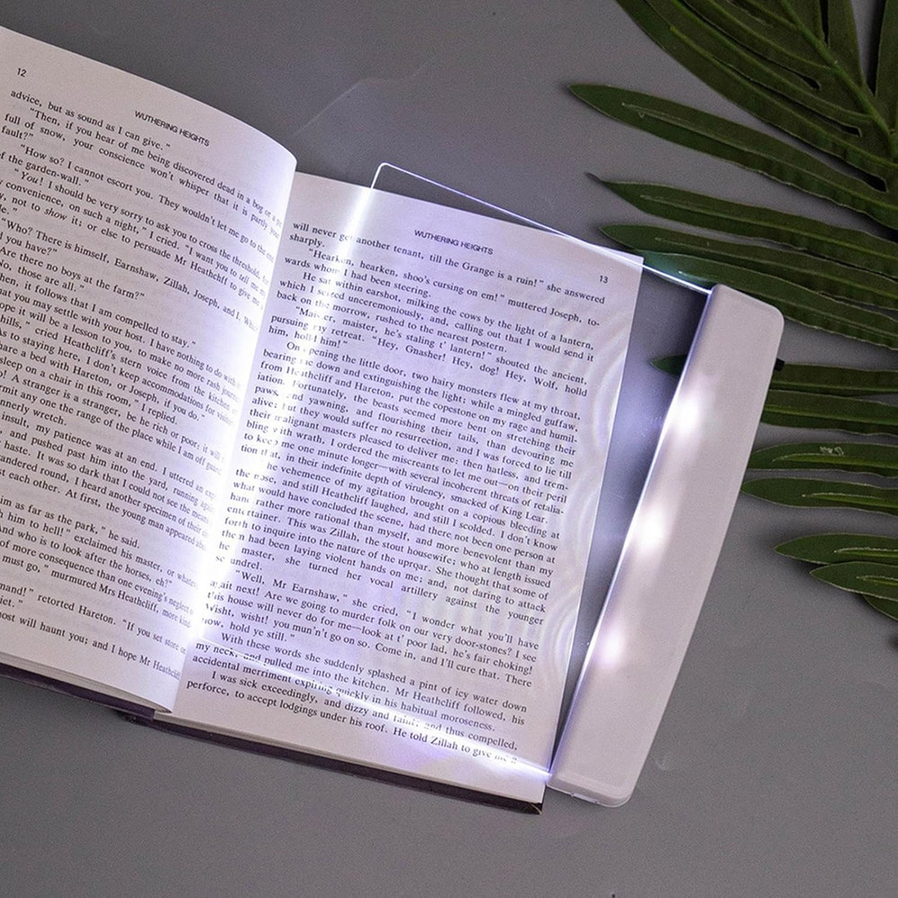 Flat LED Book Light for Reading - Clear Bookmark Light - Wireless White