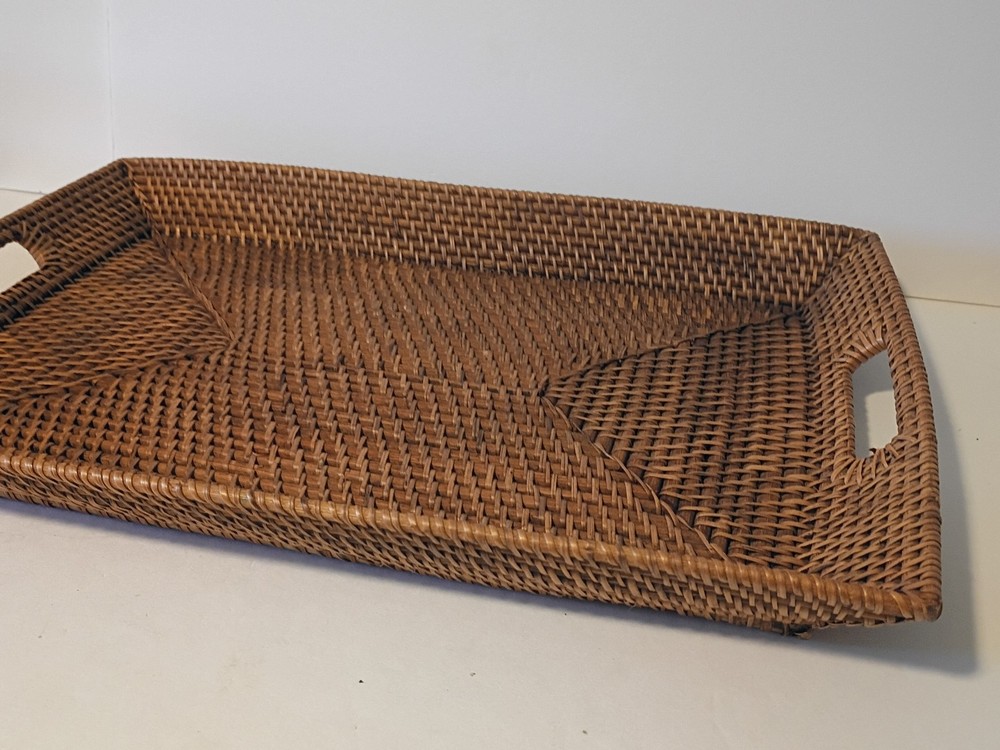 Large Rectangular Rattan Tray With Handles Low Sides