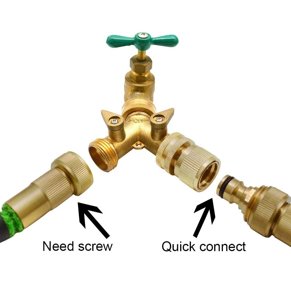 HQMPC Garden Hose Quick Connect Solid Brass Connector 2 Sets,