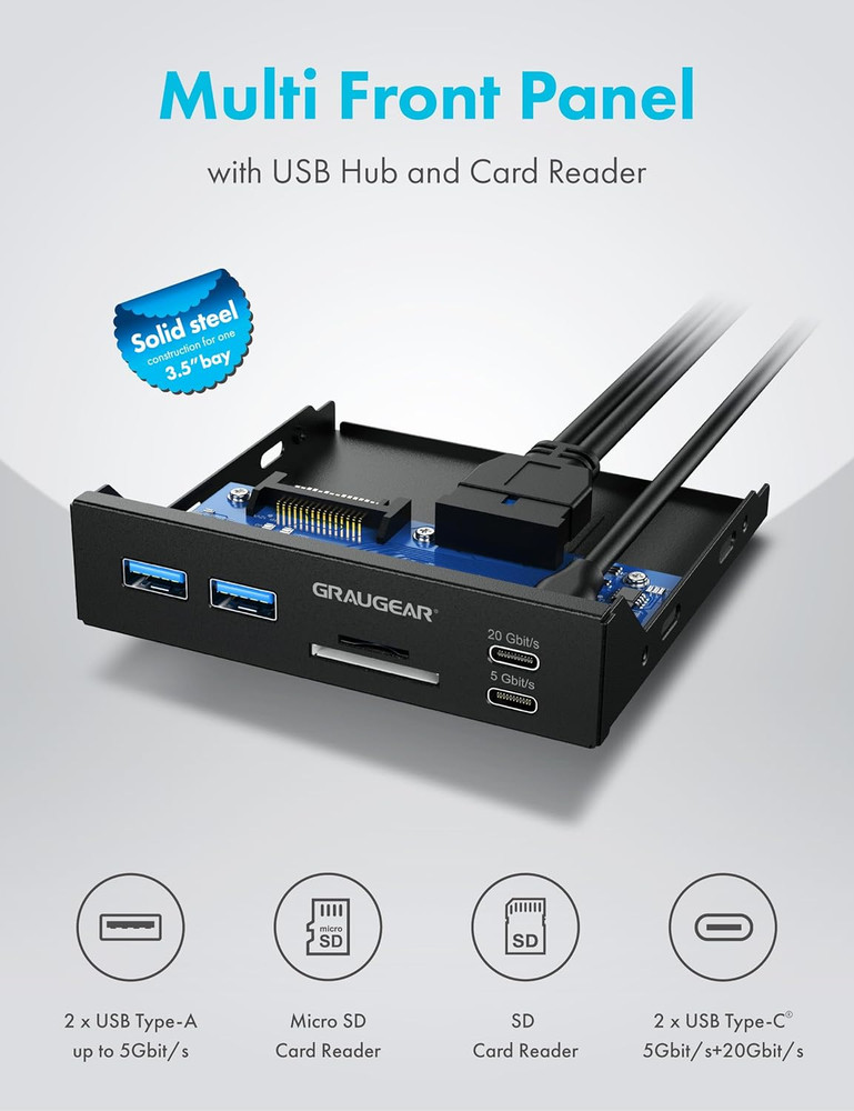 3.5 Inch Front Panel USB C Hub, Sd/Microsd Internal Card Reader, 20Gbps USB 3.2
