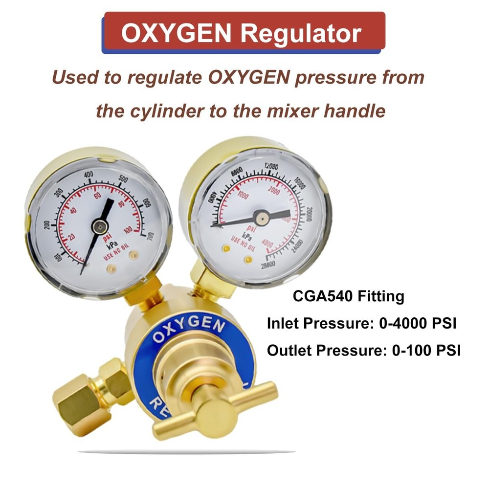 Oxy Acetylene Regulators, 2 Pieces Oxygen and Regulator Set, Green