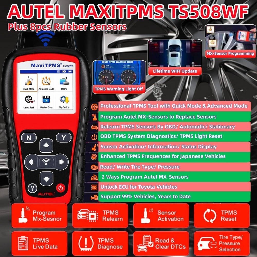 Autel MaxiTPMS TS508WF TPMS Relearn TPMS Sensors Activate Reset Programming Tool
