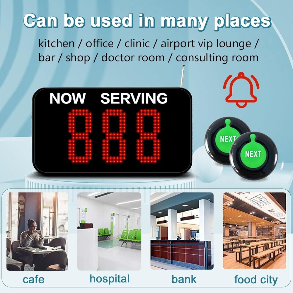 Queue Management System with 3 Digits Display and NEXT Call Button