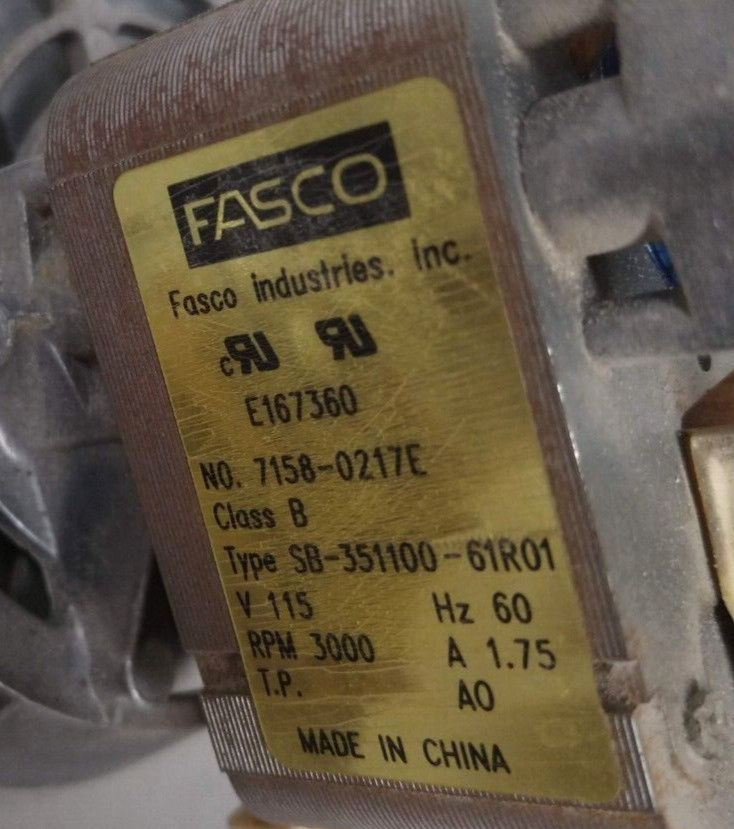 Fasco 7158 0217E Draft Inducer Blower Motor E167360