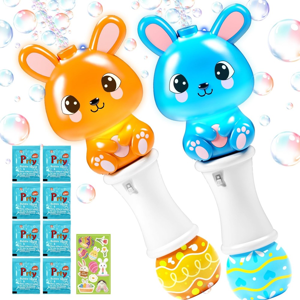 2 Pack Bubble Wands for Kids, Automatic Bubble Blower Machine with Light for ...